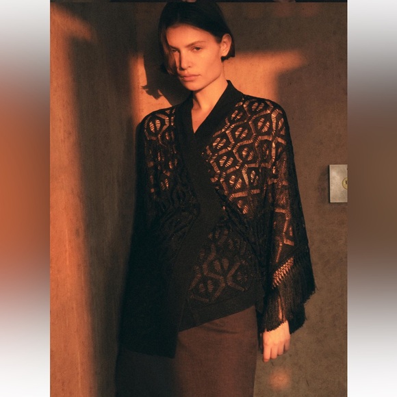 ZARA FRINGED OPEN KNIT CARDIGAN - Picture 9 of 15